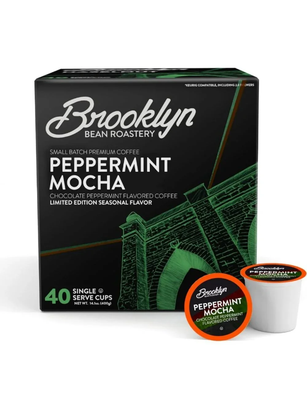 Peppermint Mocha Coffee Pods for Keurig, 40 Count Single-Serve Minty Chocolate